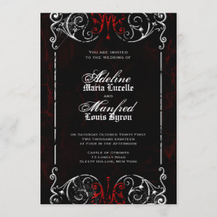 Gothic Victoriaans Spooky Red, Black & White Weddi Kaart