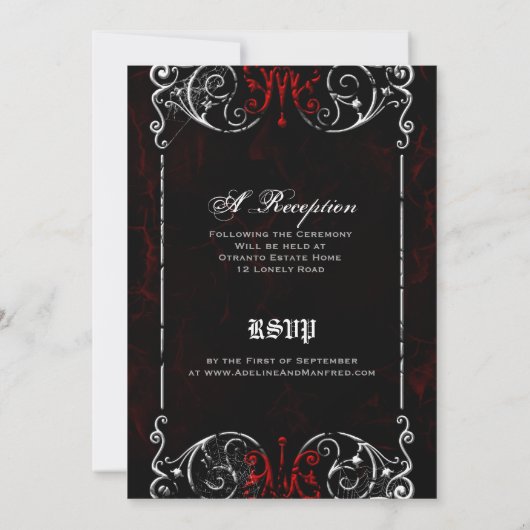 Gothic Victoriaans Spooky Red, Black & White Weddi Kaart (Achterkant)