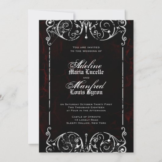 Gothic Victoriaans Spooky Red, Black & White Weddi Kaart (Voorkant)