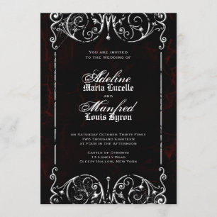 Gothic Victoriaans Spooky Red, Black & White Weddi Kaart