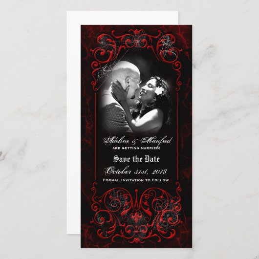 Gothic Victoriaans Spooky Red Custom Save the Date (Voorkant / Achterkant)