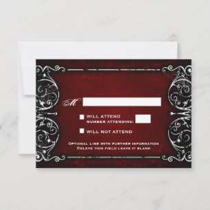 Gothic Victoriaans Spooky Red & White Wedding RSVP Kaartje