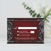 Gothic Victoriaans Spooky Red & White Wedding RSVP Kaartje (Staand voorkant)