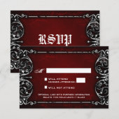 Gothic Victoriaans Spooky Red & White Wedding RSVP Kaartje (Voorkant / Achterkant)