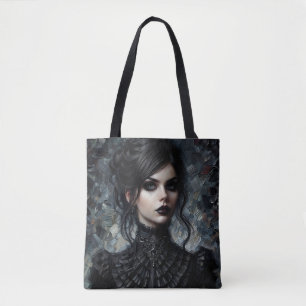 Gothic Victoriaans vrouw in zwart portret Tote Bag