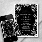Gothic Victoriaans Zwart Wit Huwelijksuitnodiging Kaart