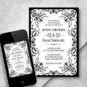 Gothic Victoriaans Zwart Wit Huwelijksuitnodiging Kaart