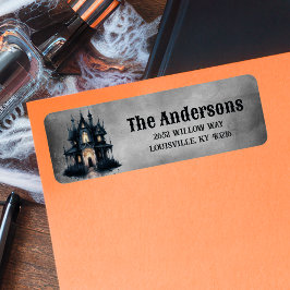 Gothic Victoriaanse Gehekende Huis Halloween Adres Etiket