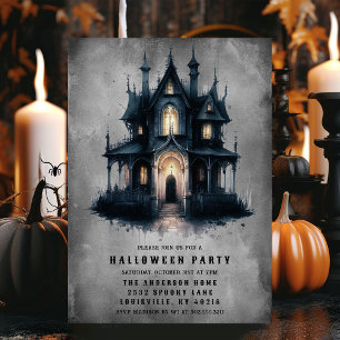 Gothic Victoriaanse Gehekende Huis Halloween Feest Kaart
