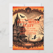 Gothic Victoriaanse Gehekst Huis Halloween Feest Kaart (Voorkant)