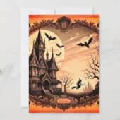 Gothic Victoriaanse Gehekst Huis Halloween Feest Kaart (Achterkant)