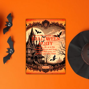 Gothic Victoriaanse Gehekst Huis Halloween Feest Kaart