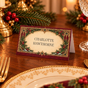 Gothic Victoriaanse kerstdinermaaltijd plaatskaart Plaatskaartje