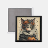 Gothic Victorian Girl Bat Ears & Pumpkin Halloween Magneet (Voorkant / Achterkant)