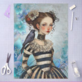 Gothic Victorian Girl & Raven Teal Florals Tissuepapier (Craft)