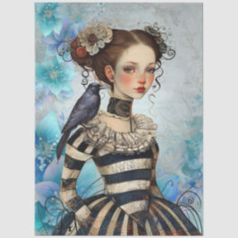 Gothic Victorian Girl & Raven Teal Florals Tissuepapier
