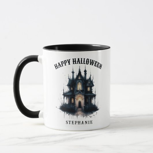 Gothic Victorian Haunted House Happy Halloween Mok (Links)