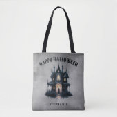 Gothic Victorian Haunted House Happy Halloween  Tote Bag (Voorkant)