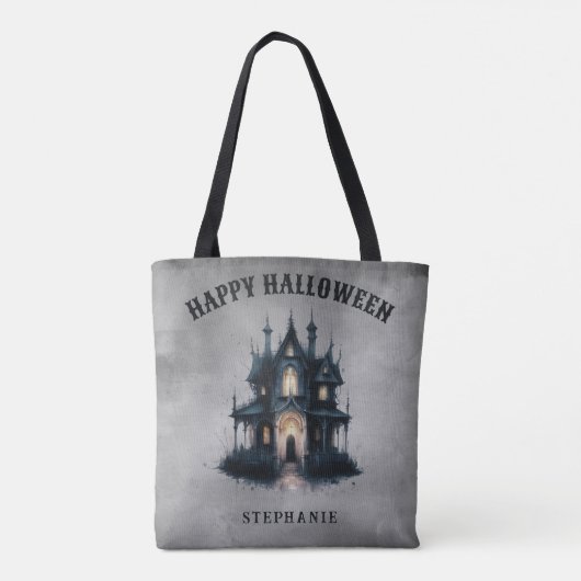 Gothic Victorian Haunted House Happy Halloween  Tote Bag (Achterkant)