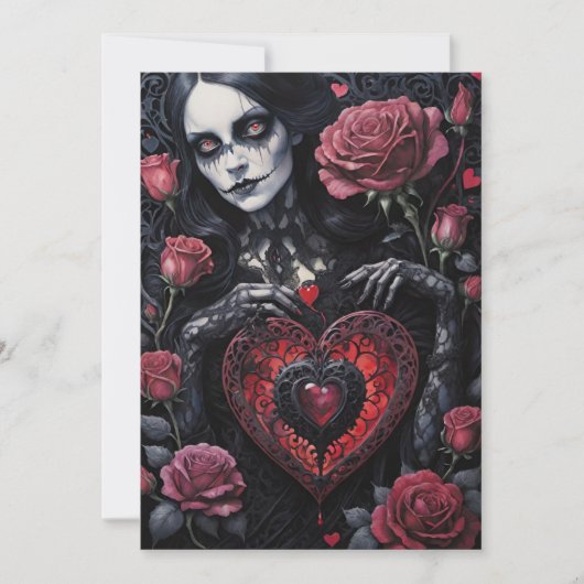 Gothic Victorian Valentine's Day Hearts Roses Feestdagenkaart (Voorkant)