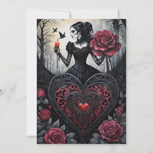 Gothic Victorian Valentine's Day Hearts Roses Feestdagenkaart (Voorkant)