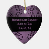 Gothic vies paarse damast casual Save the Date Keramisch Ornament (Rechts)
