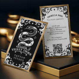 Gothic Vintage Black Gold Tattoo Artist Studio Visitekaartje