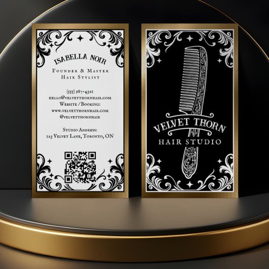 Gothic Vintage Hair Stylist Beauty Salon Black Visitekaartje