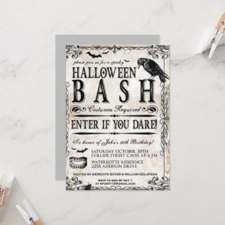 Gothic Vintage Halloween Verjaardagsfeestje Kaart