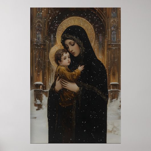 Gothic Virgin Mary and Jesus Art Christian Poster (Voorkant)