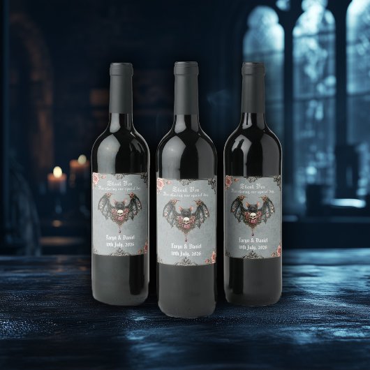 Gothic Vleermuis Bruiloft Wijn Etiket