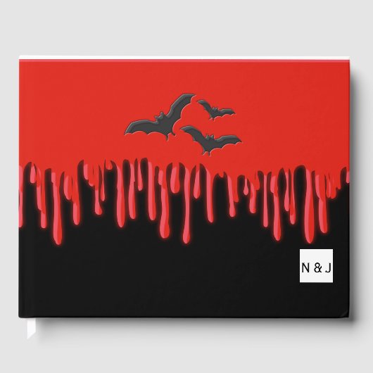 Gothic vleermuizen en rode druipende bloed Hallowe Gastenboek (Voorkant)
