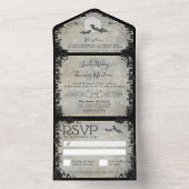 Gothic vleermuizen grijs elegante Halloween-huweli All In One Uitnodiging (Binnen)