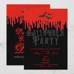Gothic Vleermuizen & Rode Dralende Bloed Halloween Kaart