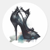Gothic Vogue | Blauwgroen Splash en Stiletto Hoge  Ronde Sticker (Voorkant)