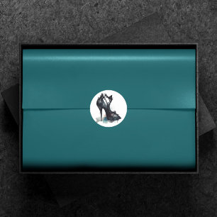 Gothic Vogue   Blauwgroen Splash en Stiletto Hoge  Ronde Sticker