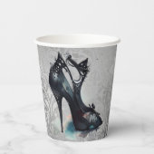 Gothic Vogue Grunge | Blauwgroen Splash Stiletto H Papieren Bekers (Achterkant)