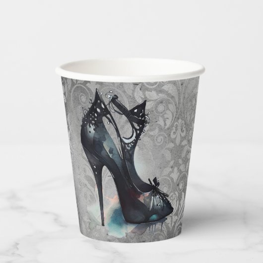 Gothic Vogue Grunge | Blauwgroen Splash Stiletto H Papieren Bekers (Voorkant)