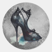 Gothic Vogue Grunge | Blauwgroen Splash Stiletto H Ronde Sticker (Voorkant)