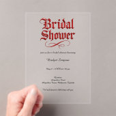 Gothic vrijgezellenfeest Red Metallic Script Acryl Uitnodigingen (Insitu (Draagbaar))