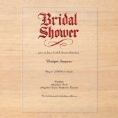 Gothic vrijgezellenfeest Red Metallic Script Acryl Uitnodigingen (Voorkant)