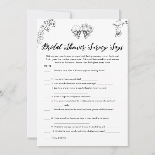 Gothic Vrijgezellenfeest Survey zegt spel Kaart (Voorkant)