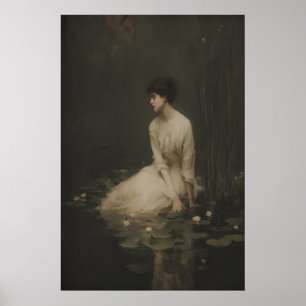 Gothic Vrouw Vijver Portret, Sfeervol Romantische Poster