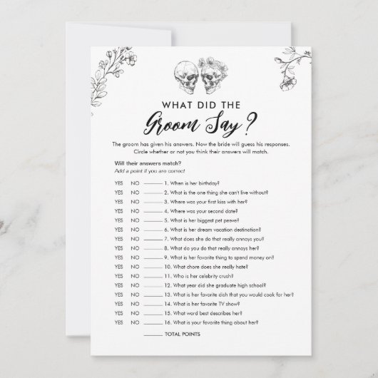 Gothic Wat zei de bruidegom Bridal Game Kaart (Voorkant)