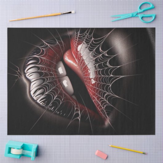 Gothic Webbed Bitten Lips Art Decoupage Tissuepapier (Craft)