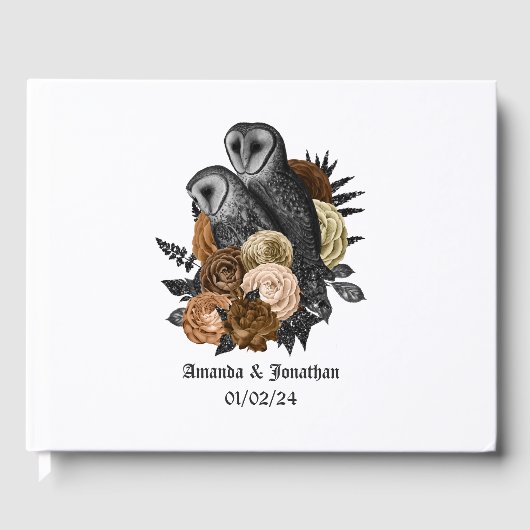 Gothic Wedding Amber Floral Owls Gastenboek (Voorkant)