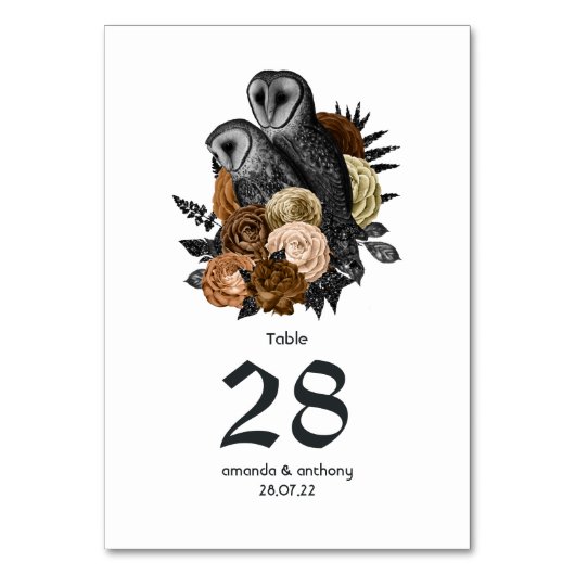 Gothic Wedding Amber Floral Owls Kaart (Achterkant)