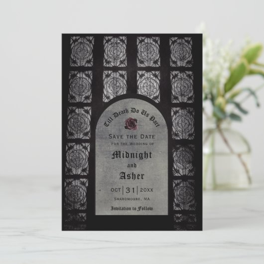 Gothic Wedding Arch Save the Date (Staand voorkant)