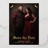 Gothic Wedding Bats Full Photo Save the Date Folie Uitnodiging (Voorkant)