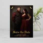 Gothic Wedding Bats Full Photo Save the Date Folie Uitnodiging (Staand Voorkant)